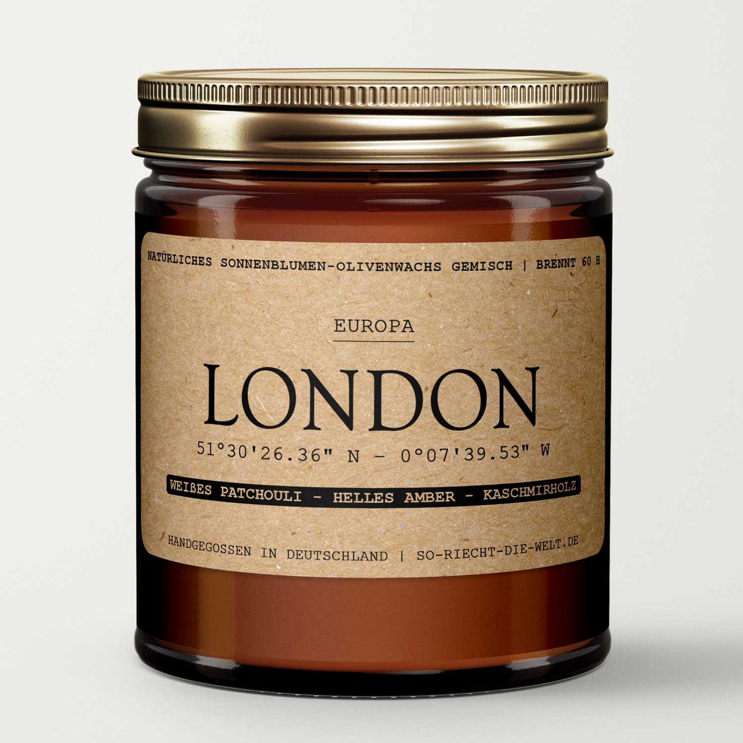 London Scented Candle - white Patchouli | light Amber | Cashmere Wood
