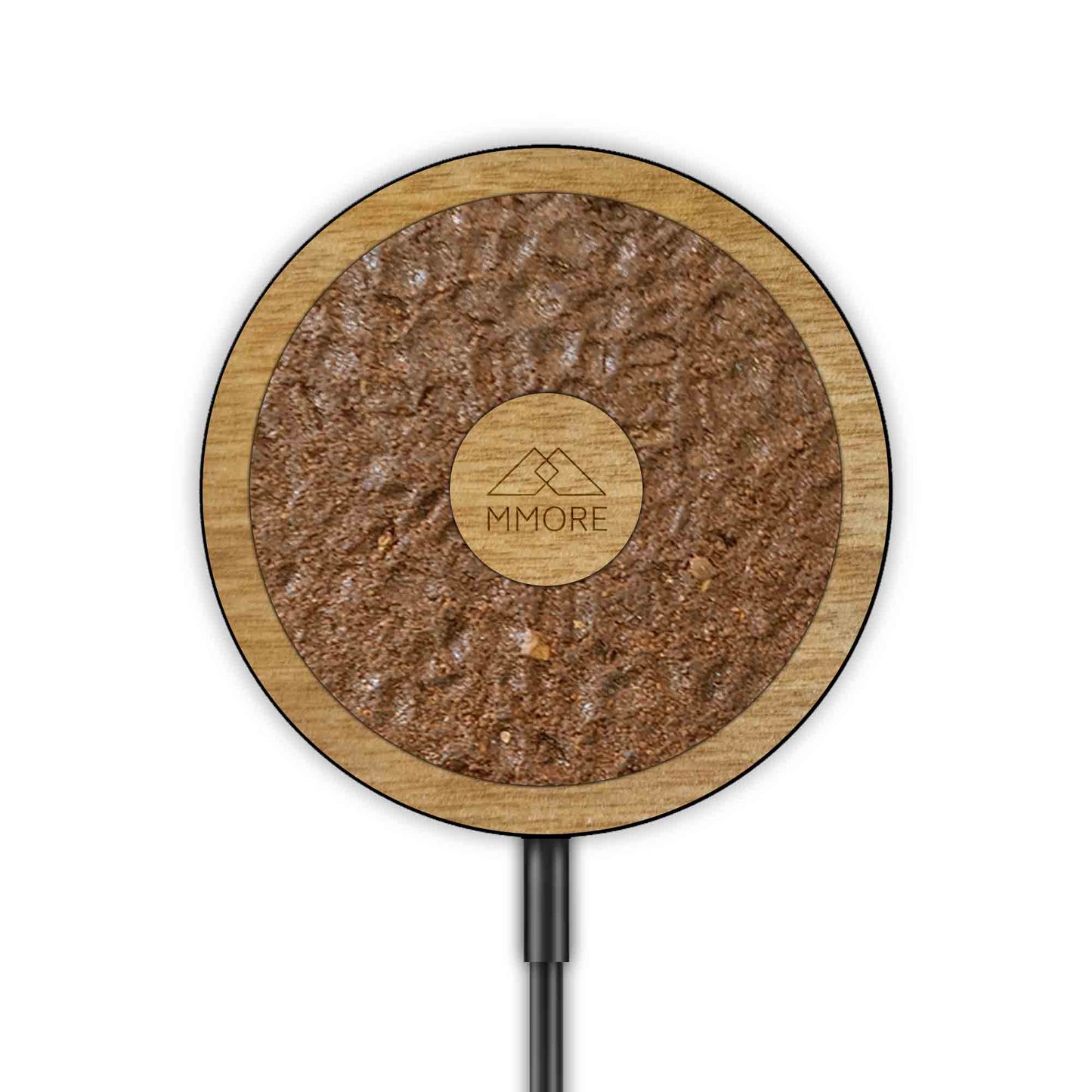 MagSafe Wireless Charger - Organic Black Design | iPhone Compatible Skeleton Leaves + Tanganica Wood