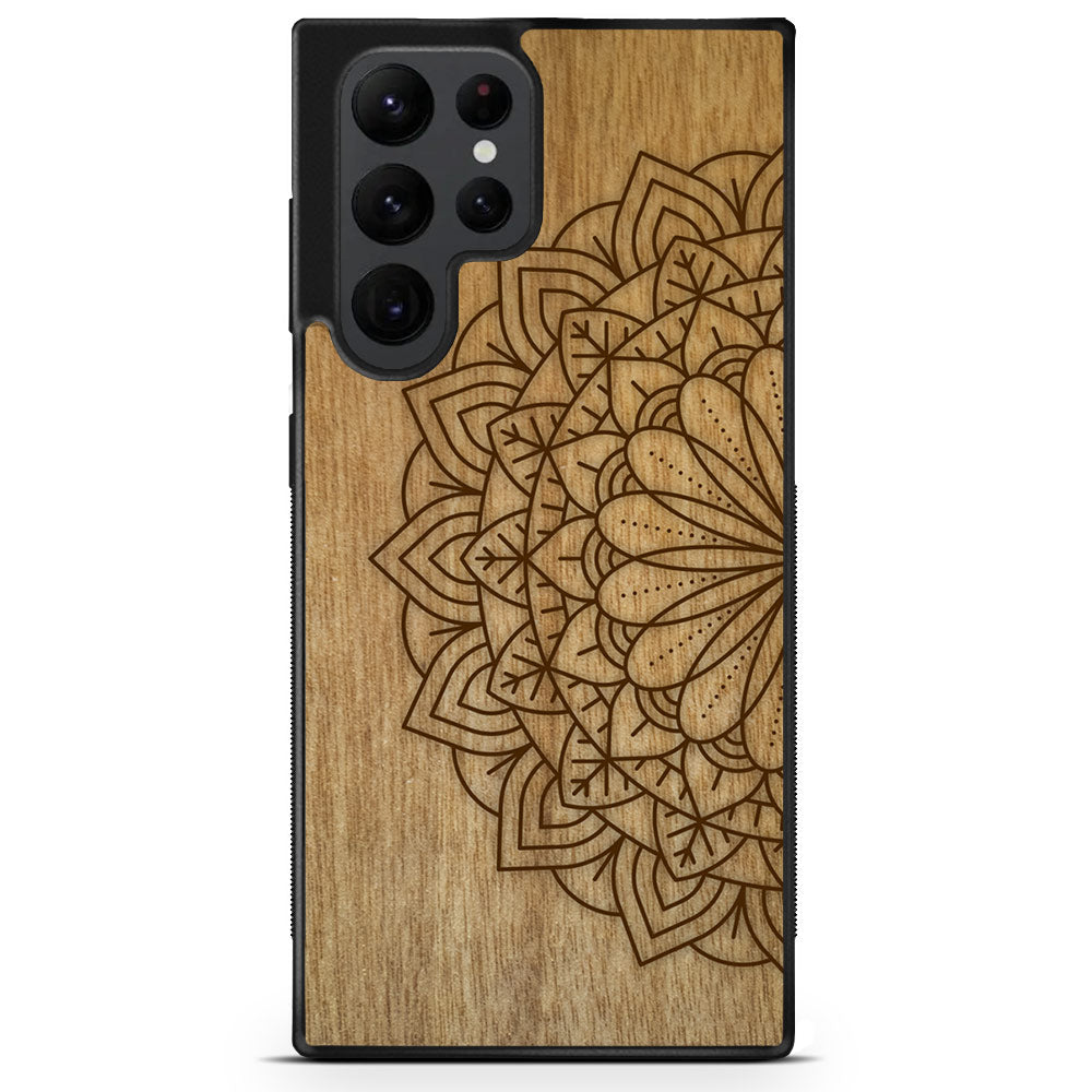Sustainable Wood Phone Case - Mandala Design | Handcrafted Spiritual Samsung Galaxy S22 Ultra