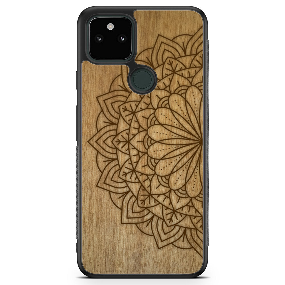 Sustainable Wood Phone Case - Mandala Design | Handcrafted Spiritual Google Pixel 5