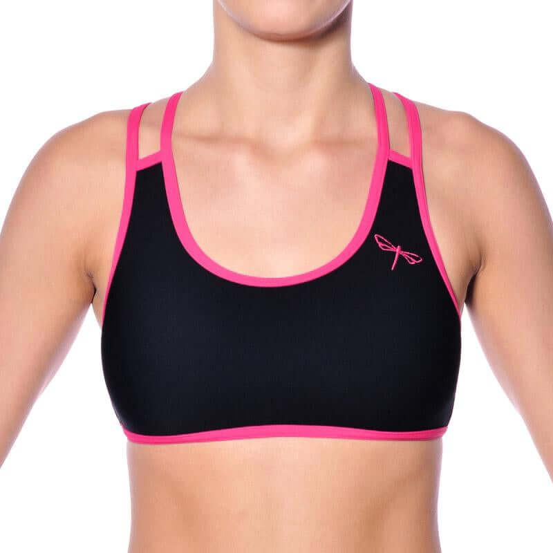 Xenia Sports Bra - Double Shoulder Straps Design black pink